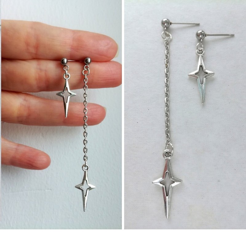 Asymmetrical star earrings Silver north star earrings Falling star Gothic Grunge - Earrings & Clip-ons - Other Metals Silver