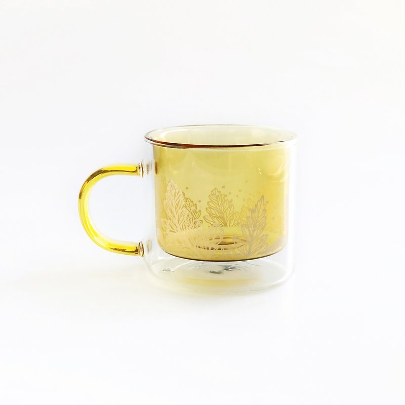 蕨飲雙層玻璃杯-兔腳蕨|馬克杯 酒杯 玻璃杯 杯 耐熱 新年 禮物 - 杯子 - 玻璃 黃色