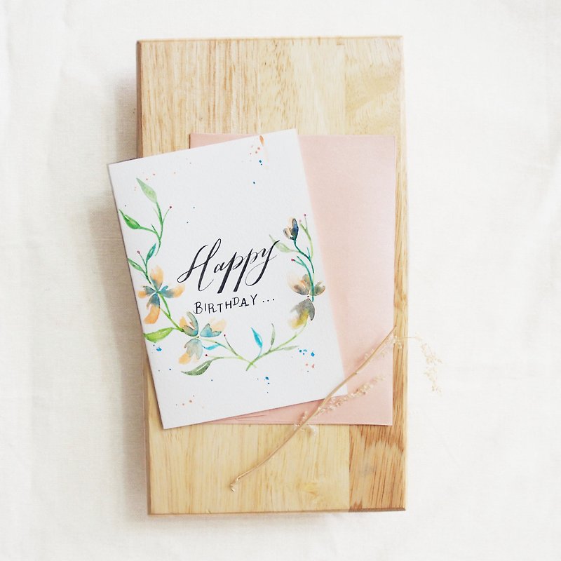 Mstandforc Ink florals Handmade Card｜Happy Birthday - การ์ด/โปสการ์ด - กระดาษ หลากหลายสี