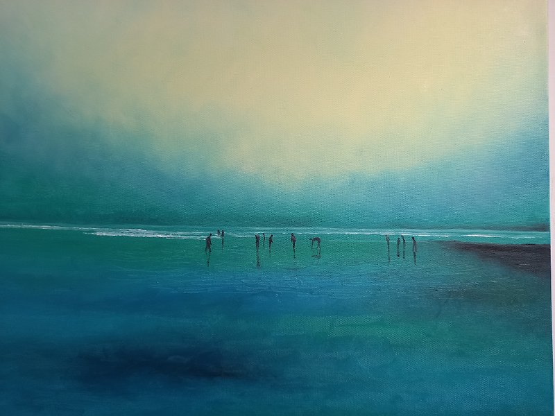 Wu Jiarong's oil painting creates tranquil sea - โปสเตอร์ - สี สีน้ำเงิน