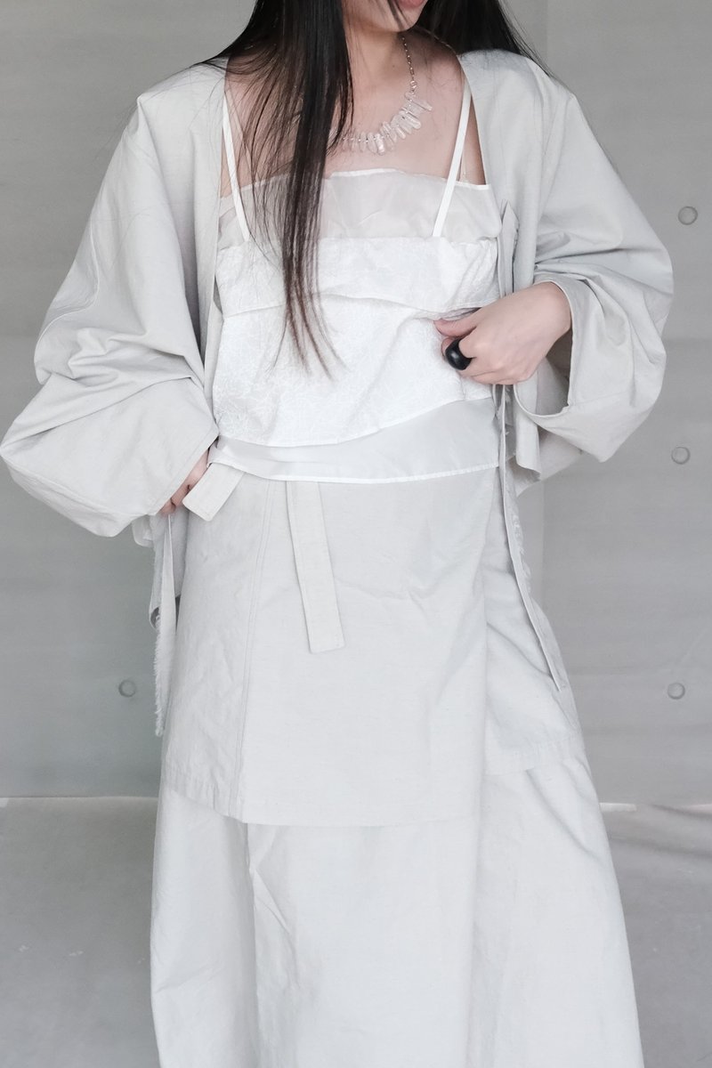 double-layer ruched crop top - เสื้อผู้หญิง - ผ้าฝ้าย/ผ้าลินิน 