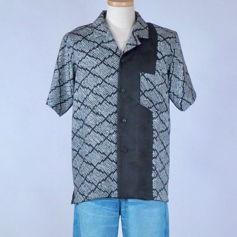 【日本製】UMUI for Denim, upcycled Kimono mens shirt L, indigo blue - Men's Shirts - Silk Black