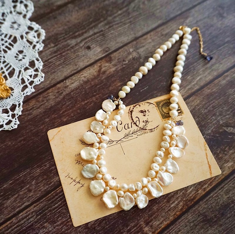 Downton Abbey Baroque Pearls and Iolite Vintage Handmade Necklace Bridal - Necklaces - Pearl 