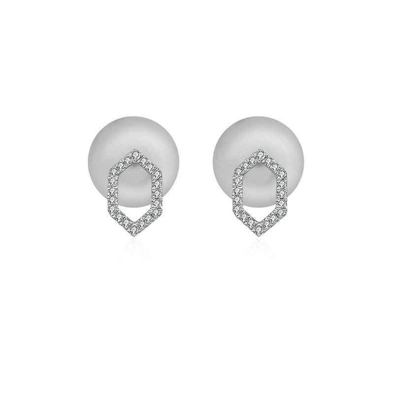 Hollow Hexagonal Diamond Earring - ต่างหู - โลหะ 