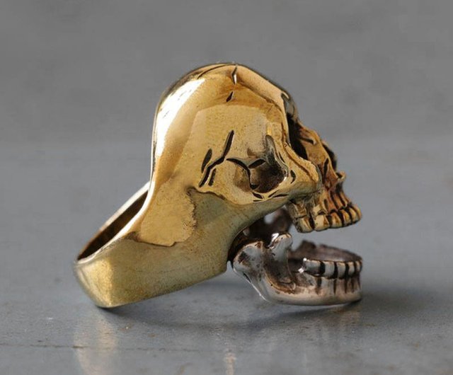 Skull Biker Ring sterling silver 925 bone open mouth Jaws motorcycle men  rocker