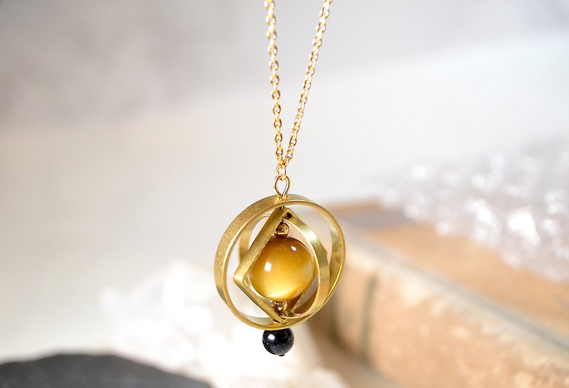 Big Big Planet with Golden Tiger's eye stone Long Necklace - Long Necklaces - Other Metals White