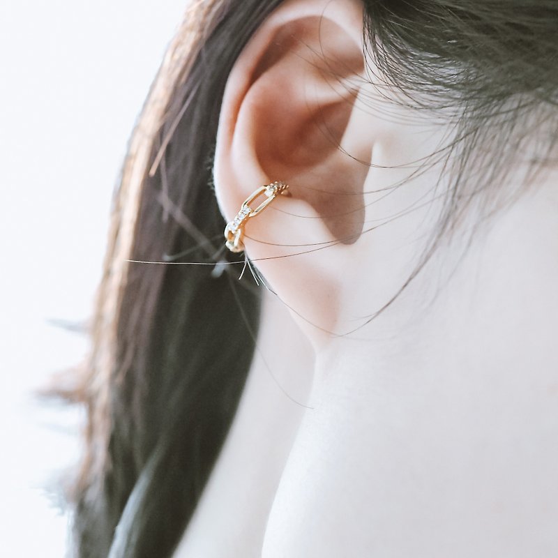 [Christmas Gift Box] Link Chain No.2 Painless Ear Clamp Ear Bone Buckle イヤーカフ - Earrings & Clip-ons - Sterling Silver Gold
