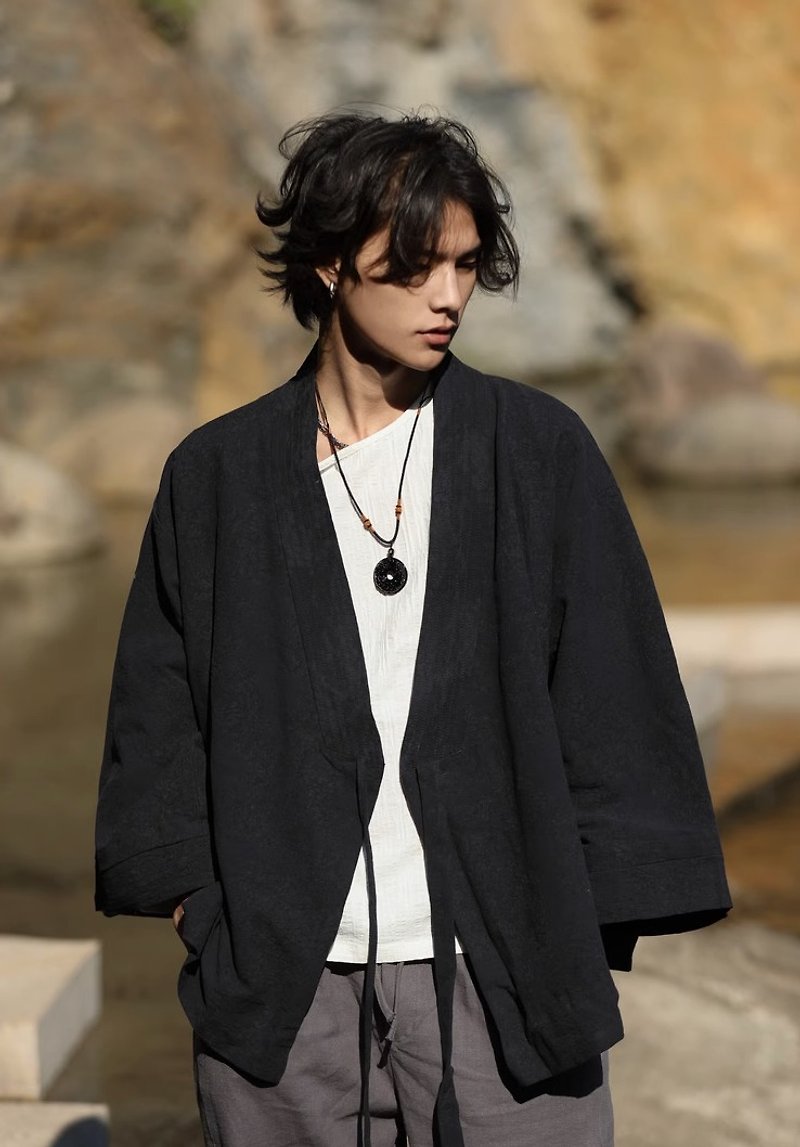 Japanese retro Chinese style linen cardigan jacket - Men's Coats & Jackets - Other Materials Multicolor