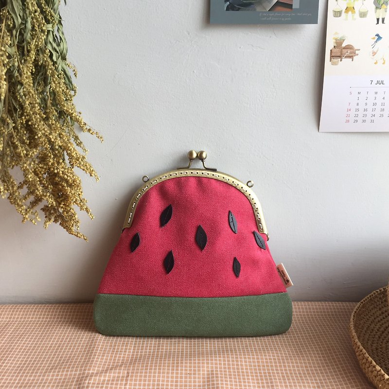 - Ruby Watermelon- Mouth Gold Bag Carry-on Bag Side Backpack Customized Gift Exchange Gift - Messenger Bags & Sling Bags - Cotton & Hemp Red