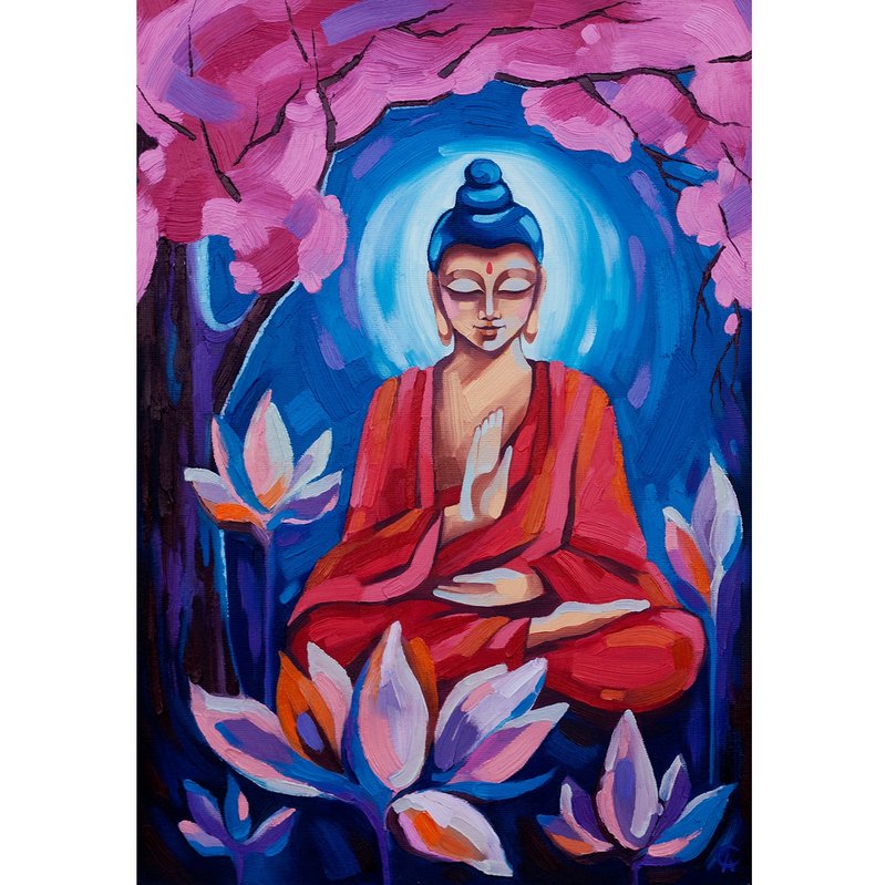 佛陀绘画 冥想 原创艺术 禅宗艺术品 精神装饰品 - 海報/掛畫/掛布 - 其他材質 粉紅色
