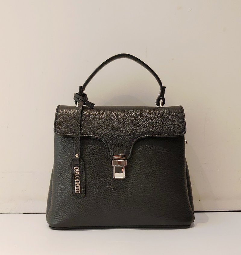 Italian vintage calfskin black side back handbag - Messenger Bags & Sling Bags - Genuine Leather Black