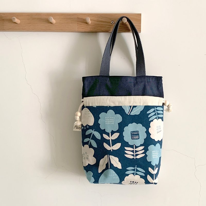 【River】Beam Portable Dual-purpose Bag (Middle)/Garden/Blue - กระเป๋าถือ - ผ้าฝ้าย/ผ้าลินิน สีน้ำเงิน