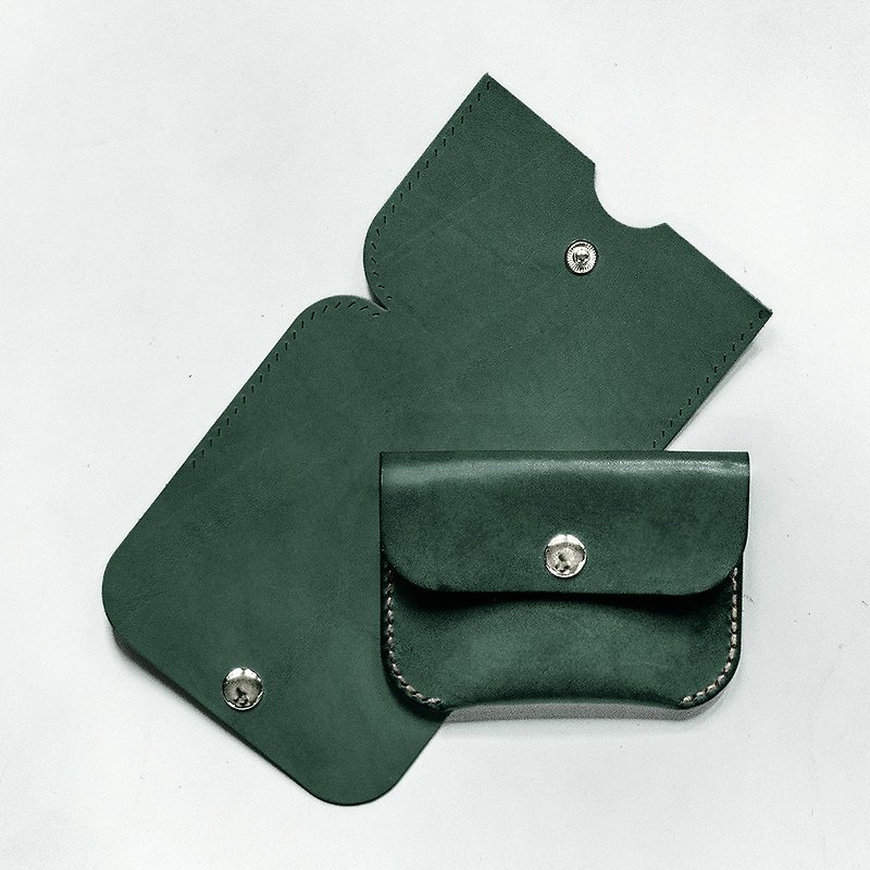 Coins Bag III。Leather Stitching Pack。BSP070 - Coin Purses - Genuine Leather Green