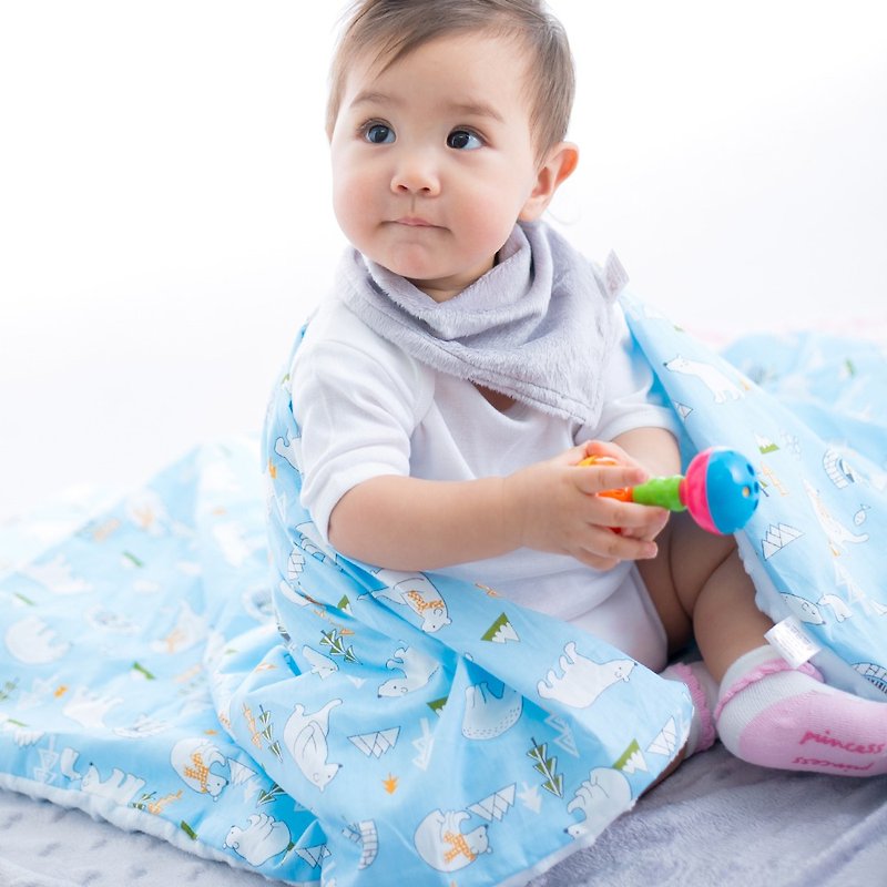 Minky加厚夾層棉毯枕套裝 點點顆粒 攜帶毯嬰兒毯 藍色-北極熊 - 嬰兒床墊/睡袋/枕頭 - 棉．麻 藍色