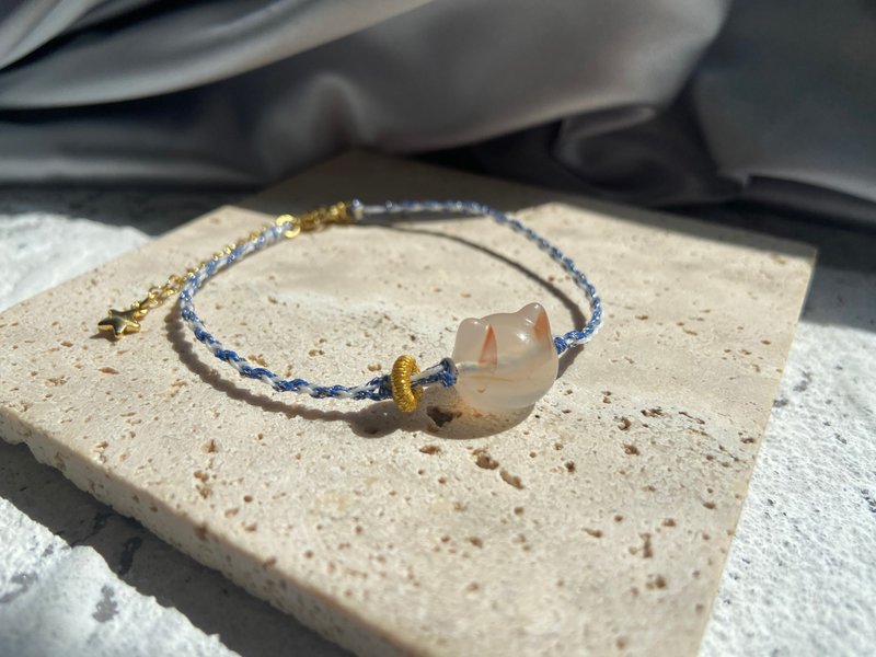 Agate little cat head braided bracelet can be customized - สร้อยข้อมือ - หิน 