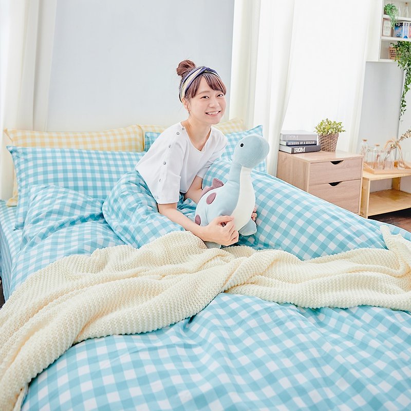 Bedding dual-purpose quilt set-double plus / combed cotton four-piece / summer soda made in Taiwan - Bedding - Cotton & Hemp Blue