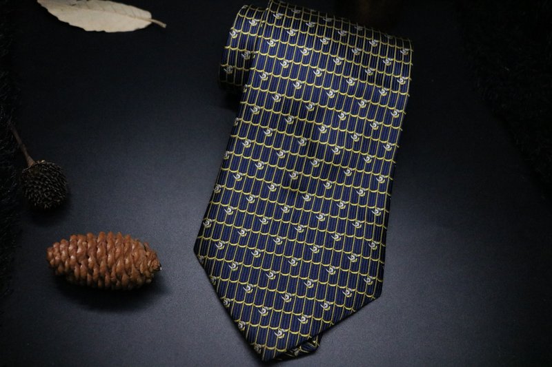 藍色金線提花真絲領帶/商務正裝標準necktie - 領帶/領帶夾 - 絲．絹 藍色