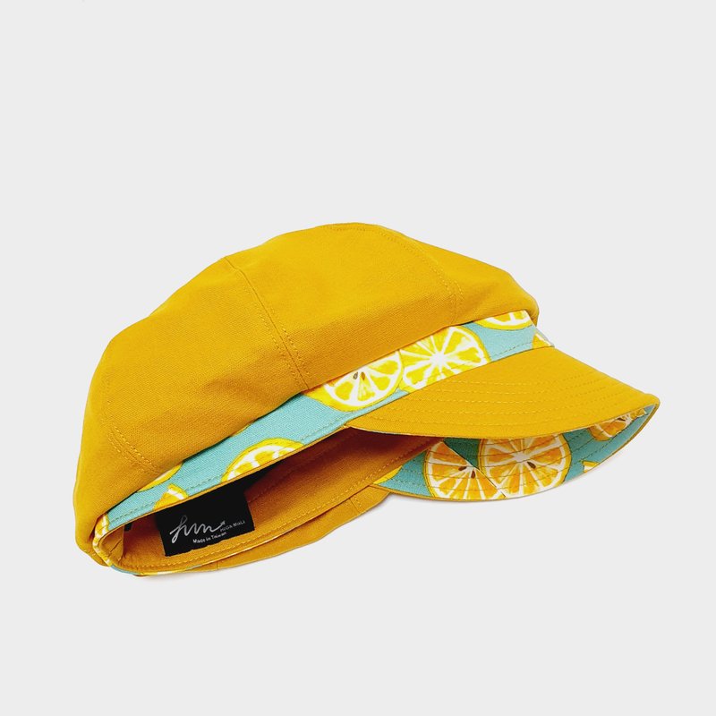 【HiGh MaLi】日系拼布/寬帽沿/報童帽/黃色配檸檬 - 帽子 - 棉．麻 黃色
