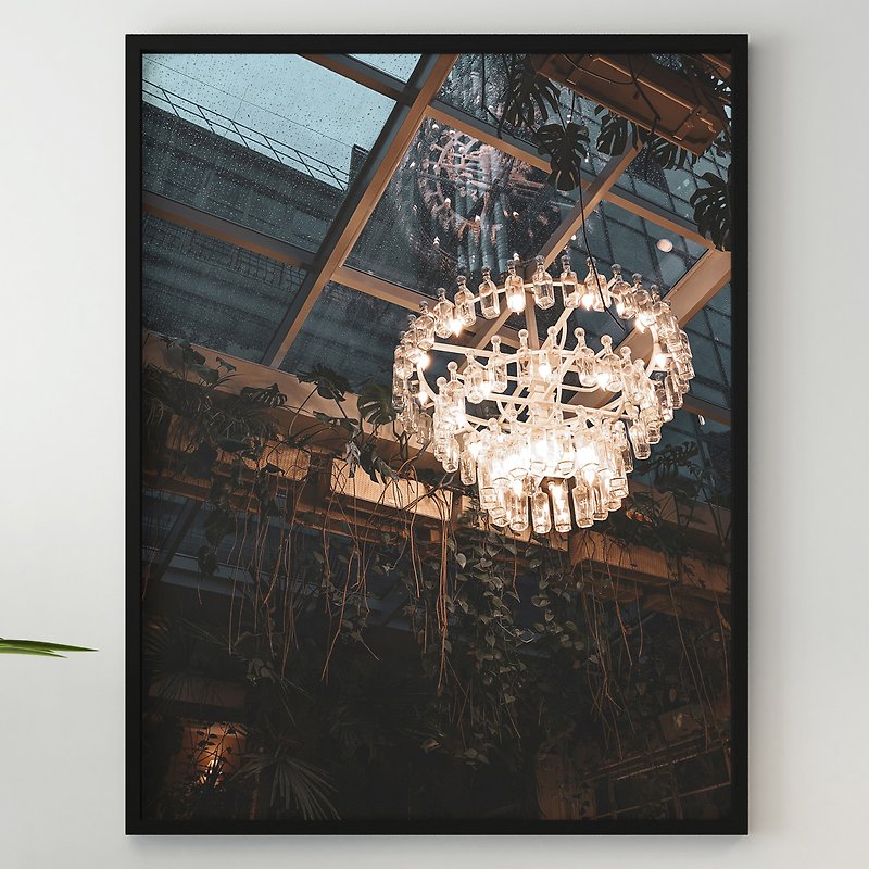 シャンデリア ライト 暖かいランプ オレンジ インテリア 居心地の良い雰囲気 植物 天井 ガラス - ポスター・絵 - 紙 