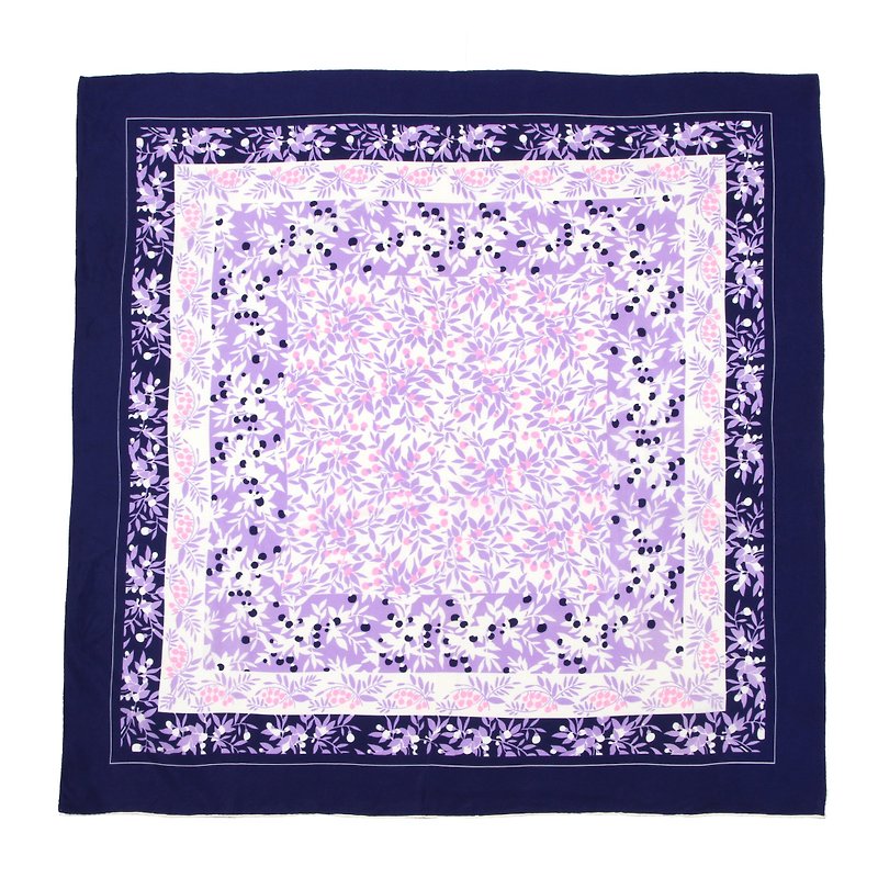[Vintage] egg plant blueberry orchard printing vintage scarf - Scarves - Silk Purple