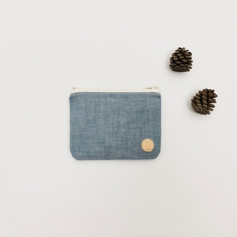 Unique Wool Felt Dotted Denim Coin Purse - Coin Purses - Cotton & Hemp Blue