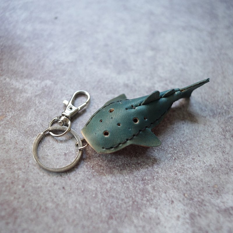 純手工製 迷你 鯨鯊 豆腐鯊 鑰匙圈 whale shark Key holder - 鑰匙圈/鎖匙扣 - 真皮 藍色