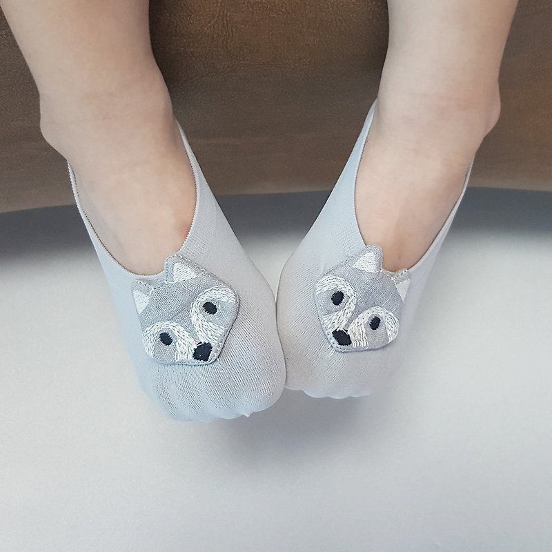 Baby Gift Newborn Baby Girl and boy cool Socks with fox - 嬰兒襪子 - 棉．麻 灰色