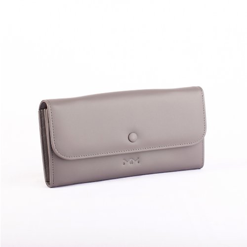 march michelle. Lily.- Leather long wallet with crossbody strap in Cloudy gray