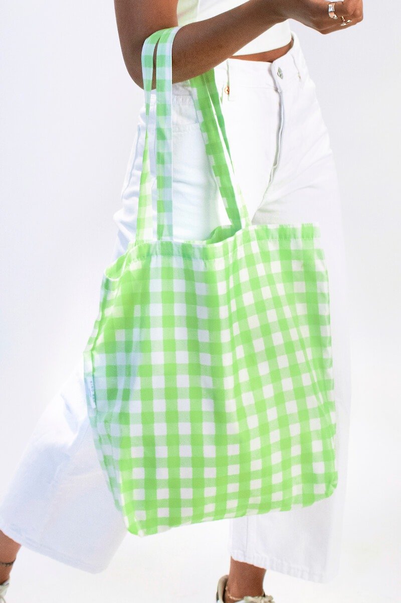 British Kind Bag-Eco-friendly Tote Bag-Lime Green Check - Handbags & Totes - Eco-Friendly Materials Green