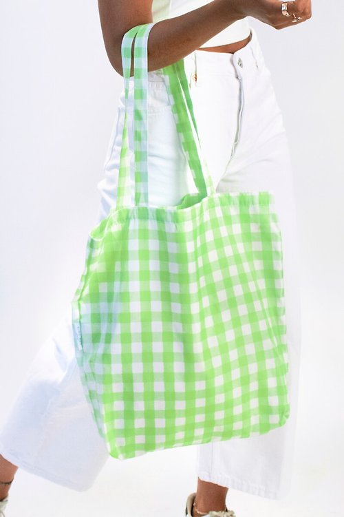 Kind Bag 台灣 英國Kind Bag-環保托特包-檸檬綠方格
