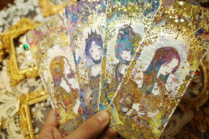 Gold Foil Girl Illustration Bookmark (libet) Double-Sided Postcard Tag Book Clip - ที่คั่นหนังสือ - กระดาษ สีทอง