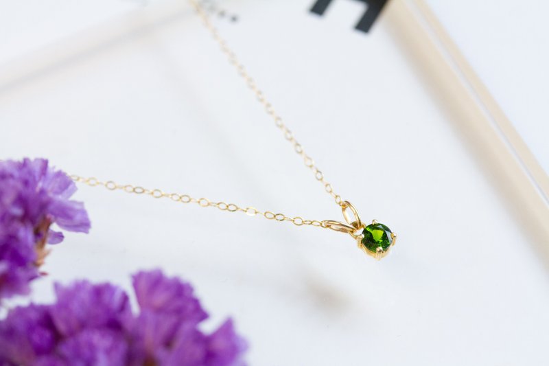 Chrome diopside faceted single stone necklace 14kgf - สร้อยคอ - เครื่องเพชรพลอย สีเขียว