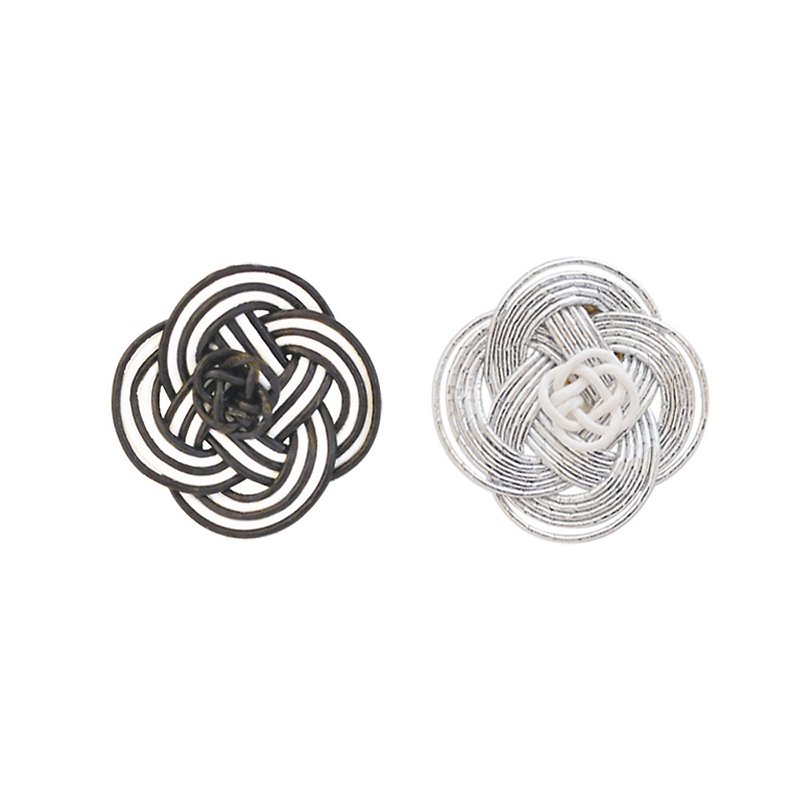 Mizuhiki Pierced earrings ーRape blossomsー Zebra×Silver - Earrings & Clip-ons - Other Materials Silver
