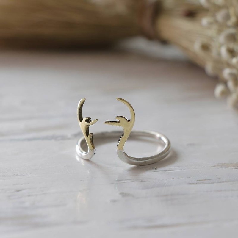antler horn deer ring crown handmade lady women Girl silver minimalist stacking - General Rings - Other Metals Silver