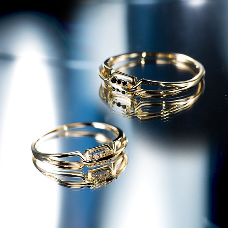 鑽戒情侶戒指 簡約鑽石黃金戒指 14K黃金男女雙戒指 幾何閨蜜對戒 - 對戒 - 貴金屬 金色