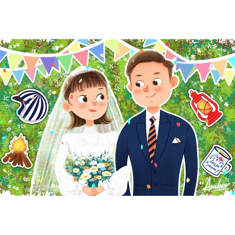 Record wedding moments hand-painted illustrations custom-like face-painted wedding photos picture book style wedding gifts - Digital Portraits, Paintings & Illustrations - Other Materials 