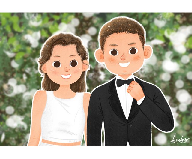 デジタル】結婚式の瞬間を記録 手描きイラスト オーダーメイド風 顔描きの結婚式写真 絵本風 ウェディングギフト - ショップ Amber徐一スタジオ  似顔絵・イラスト・挿絵 - Pinkoi