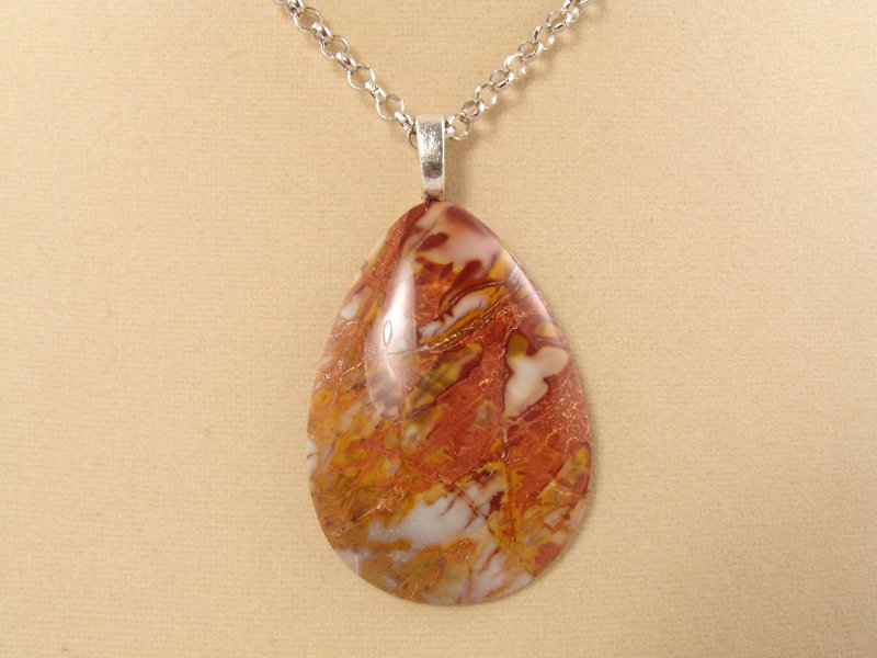 Teardrop Jasper Necklace Red Yellow Stone Autumn Fall Pendant Necklace Jewelry - สร้อยคอ - เครื่องประดับพลอย สีแดง