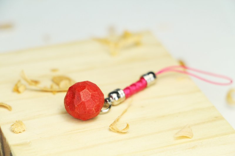 可愛木製圓蘋果吊飾(奢華款)--木刻--純手工--手作【可選色】 - 吊飾 - 木頭 紅色