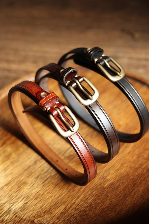 舊嘢販革 OLD SELING LEATHER 美式復古 頭層牛皮細款腰帶 女士皮帶