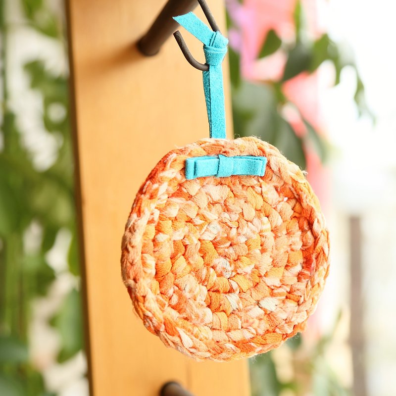 Kimono tear-knit coaster with leather loop - Coasters - Cotton & Hemp Orange