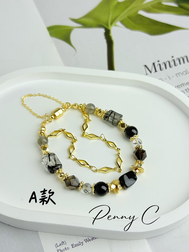 隨形黑髮晶 雙鍊手鍊 黑碧璽 拉長石 茶晶 穩定磁場 防小人 消除 - 手鍊/手環 - 水晶 