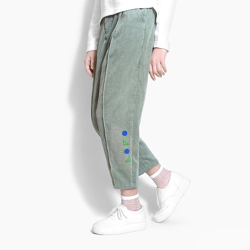 [Exclusive] limited color dot swollen face filled fat wide corduroy pants - fog green - กางเกงขายาว - ผ้าฝ้าย/ผ้าลินิน สีเขียว