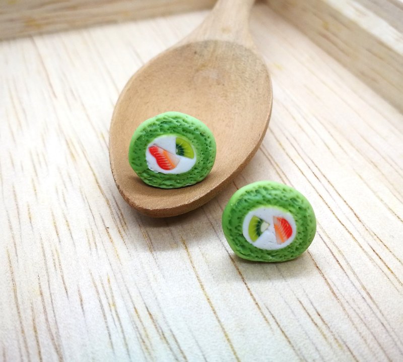 Matcha Fruits Cake Roll - Earrings & Clip-ons - Clay 