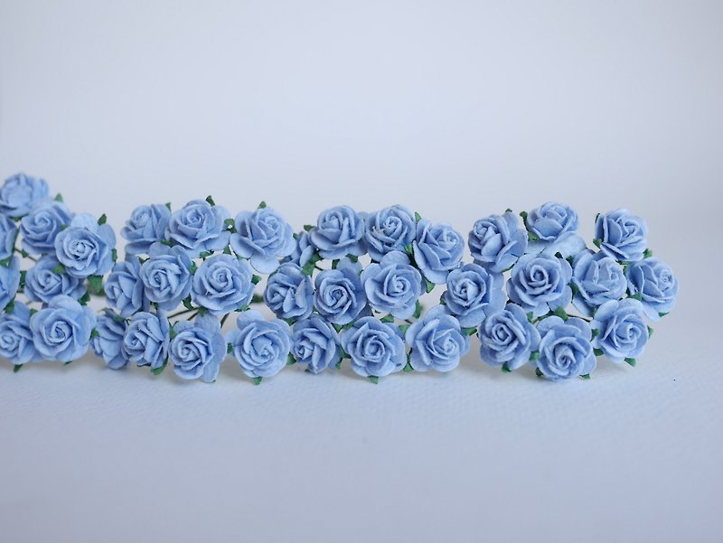 Paper Flower, 100 pieces mulberry rose size 1.5 cm., two tone pale blue colors. - Other - Paper Blue