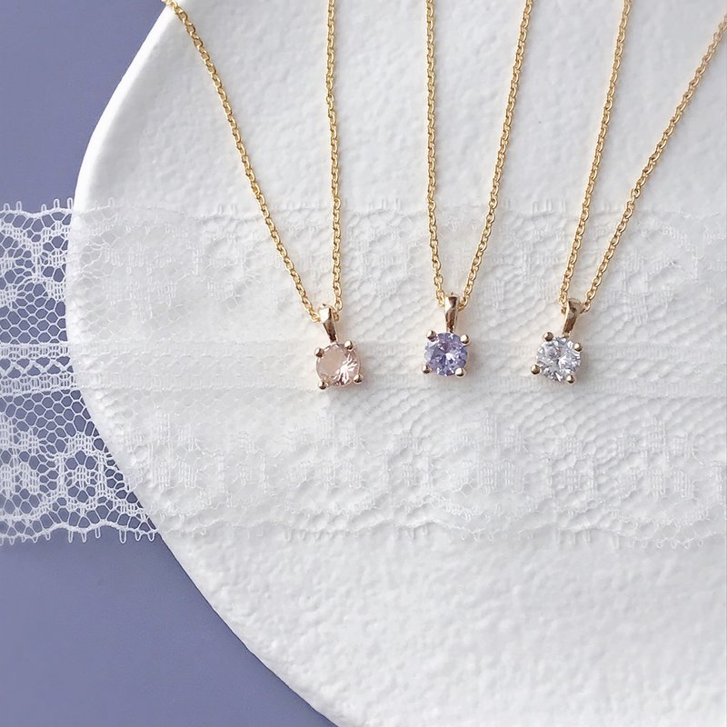 Generous, simple and attractive, small round Stone three-color optional gold-plated necklace, sisters and best friends - สร้อยคอ - วัสดุอื่นๆ สีม่วง