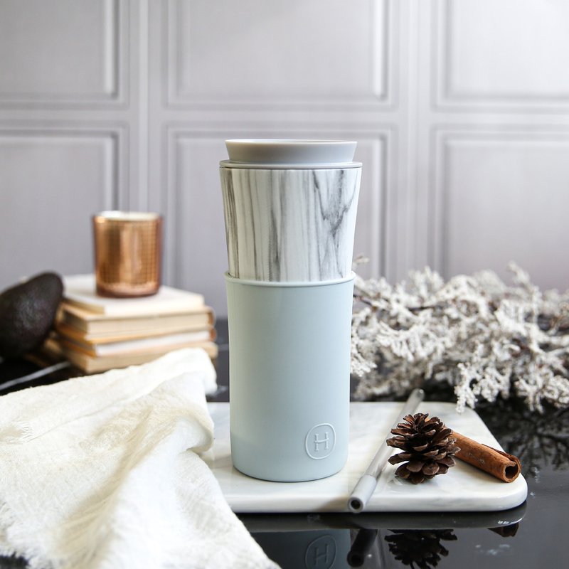 [Fashionable texture] American HYDY dual-use thermos cup | Marble-Cumulus 450ml - Pitchers - Other Metals White