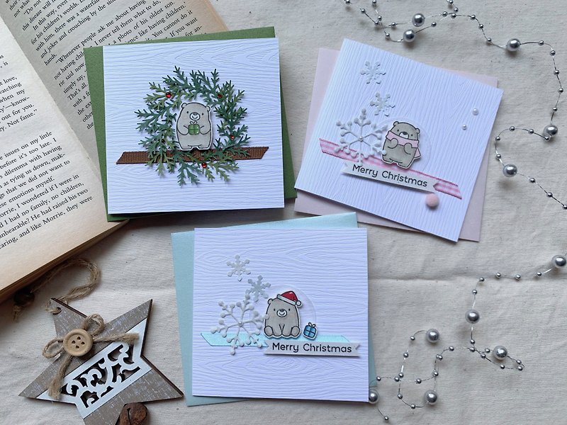 Warm Bear_Pink/Light Blue/Green Wreath - Cards & Postcards - Paper Pink
