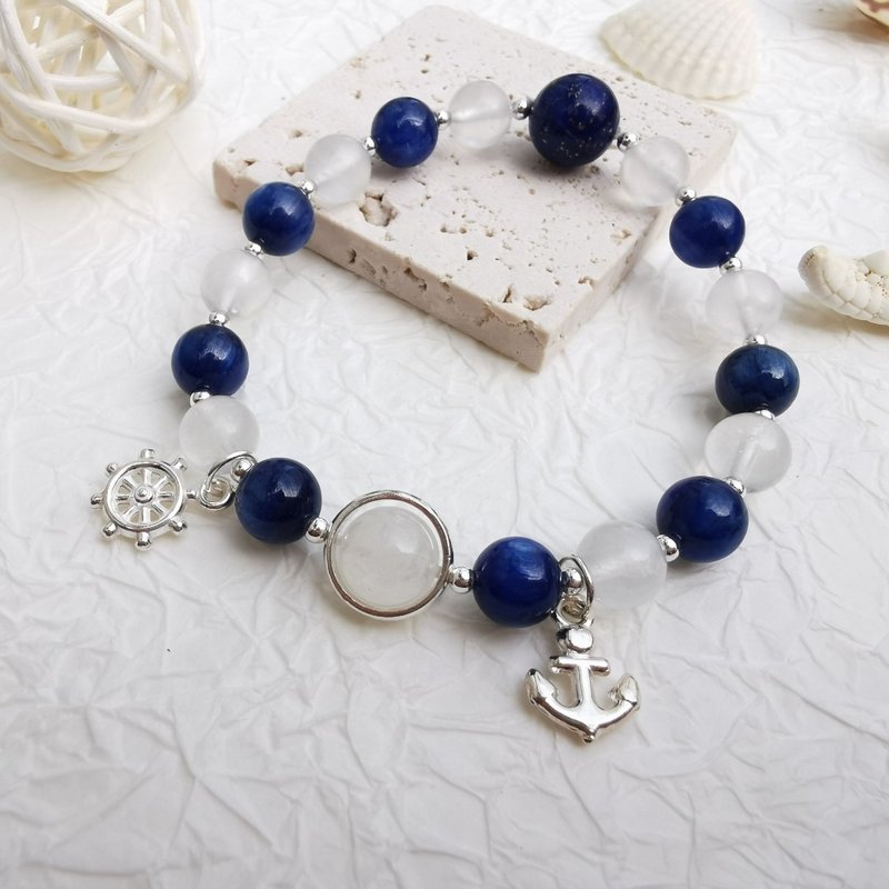 Sea Voyage - Sailor (Kyanite Moonstone Lazurite) Natural Crystal Bracelet - Bracelets - Crystal Blue