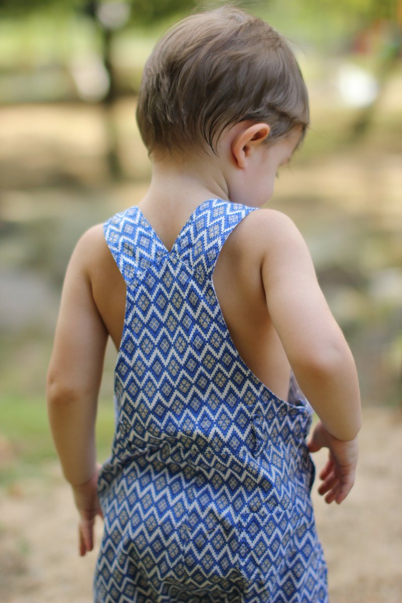 Toddler boy chevron overalls size 6 months - 其他 - 棉．麻 藍色